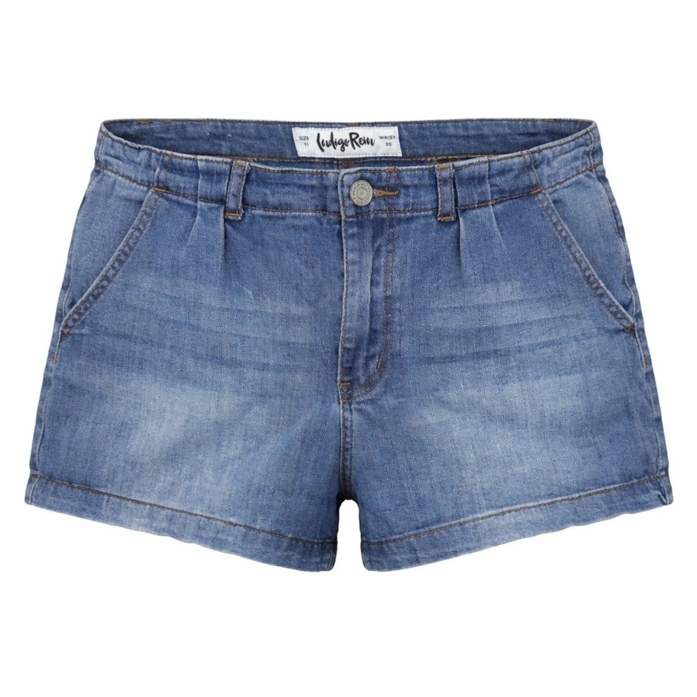 Indigo Rein Denim Shorts Women 11 Blue High Rise Pleated Boho Summer Casual